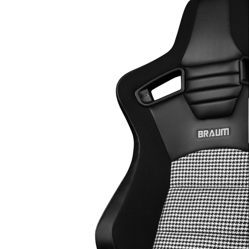 Elite-S Series Sport Seats - Black Leatherette - White Houndstooth (Grey Stitching) - Image 3