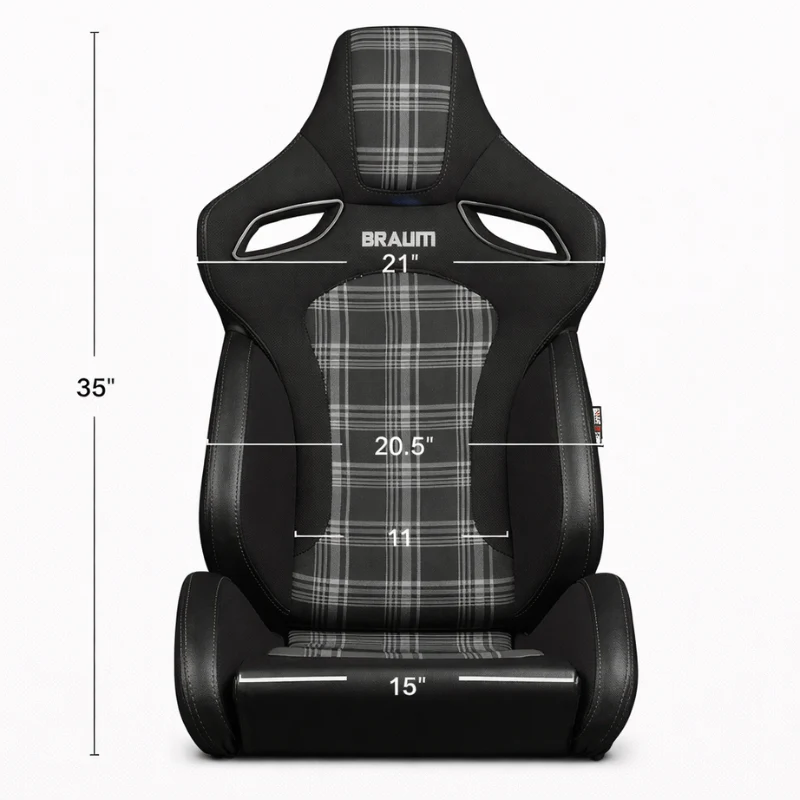Orue-S Series Sport Seats - Black Leatherette (Grey Plaid Fabric) - Image 5