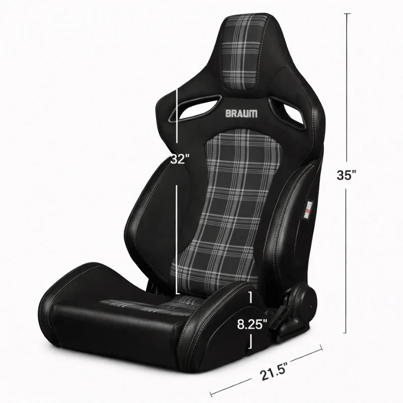 Orue-S Series Sport Seats - Black Leatherette (Grey Plaid Fabric) - Image 6