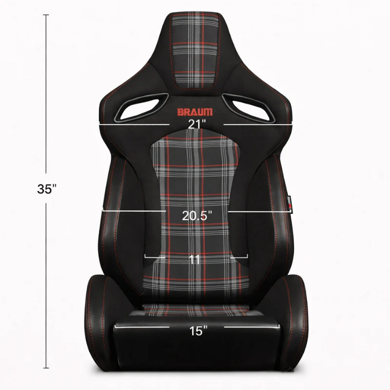 Orue-S Series Sport Seats - Black Leatherette (Red Plaid Fabric) - Image 5