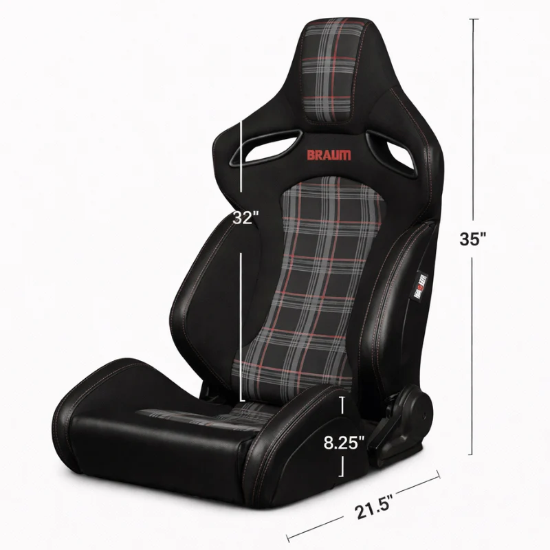Orue-S Series Sport Seats - Black Leatherette (Red Plaid Fabric) - Image 6