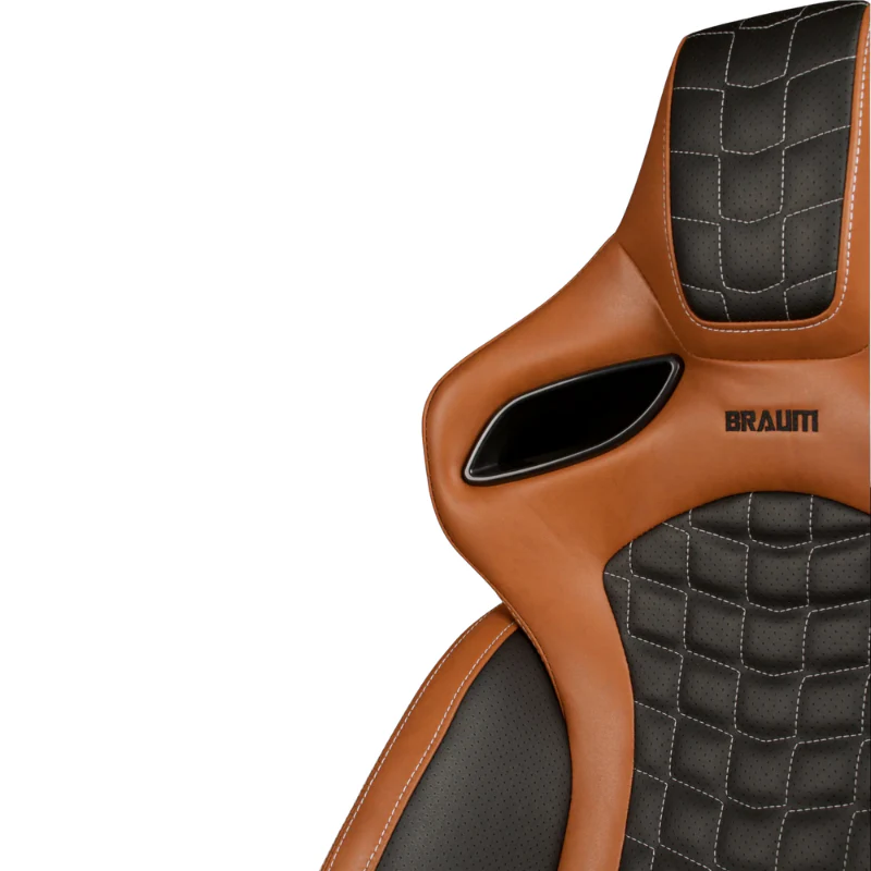 Orue-S Series Sport Seats - Cinnamon / Black Leatherette (White Stitching) - Image 4