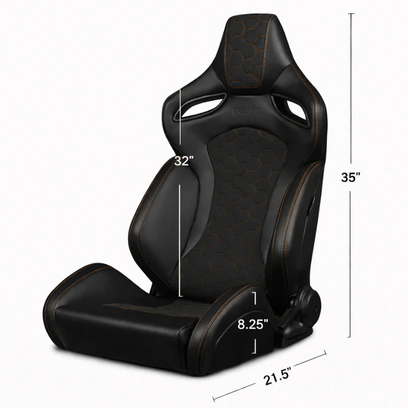 Orue-S Series Sport Seats - Black Leatherette (Honeycomb Alcantara) - Image 14